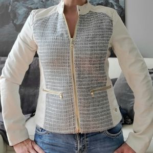 Point Zero white faux-leather jacket w/ wool